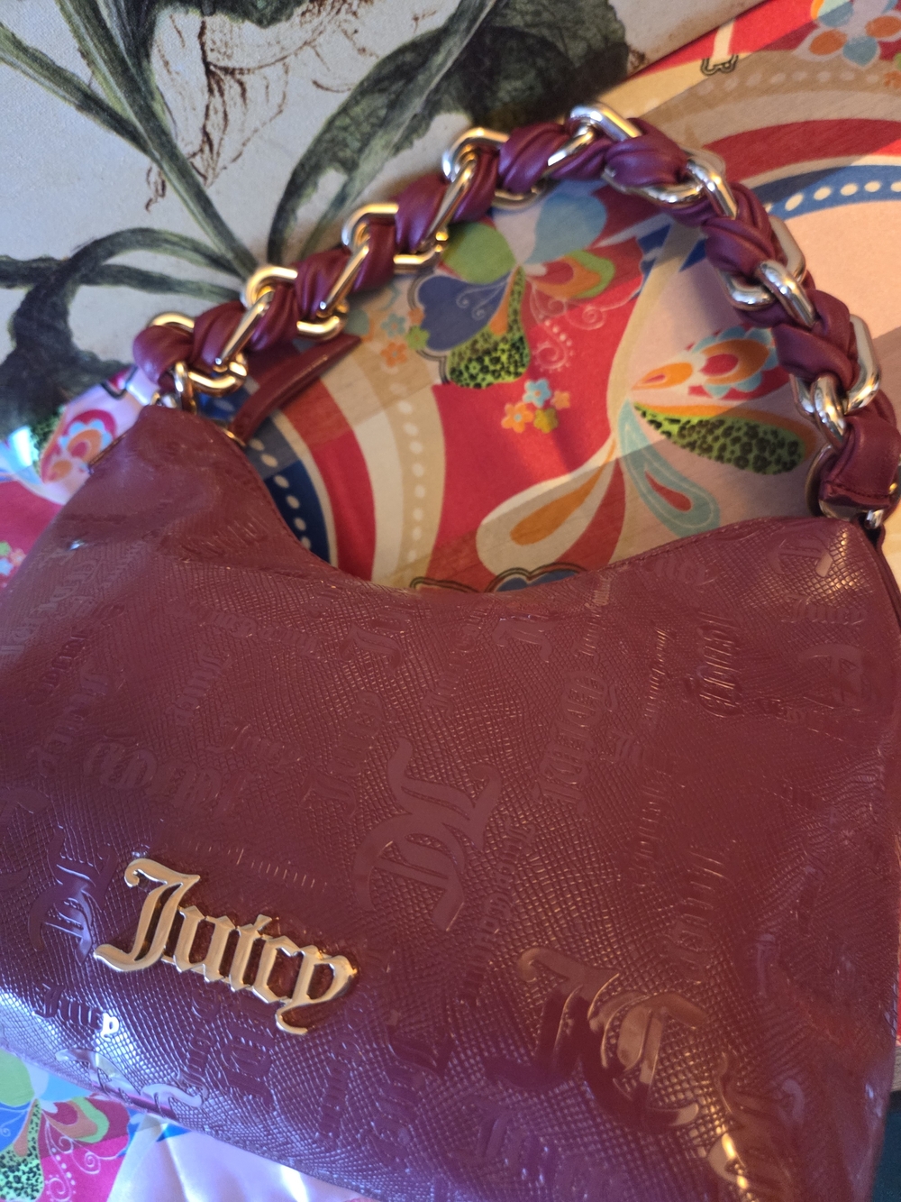 Juicy Couture Pink Fuchsia Gold Tone Chunky Braided Metal Handle Shoulder Bag - Picture 7 of 16